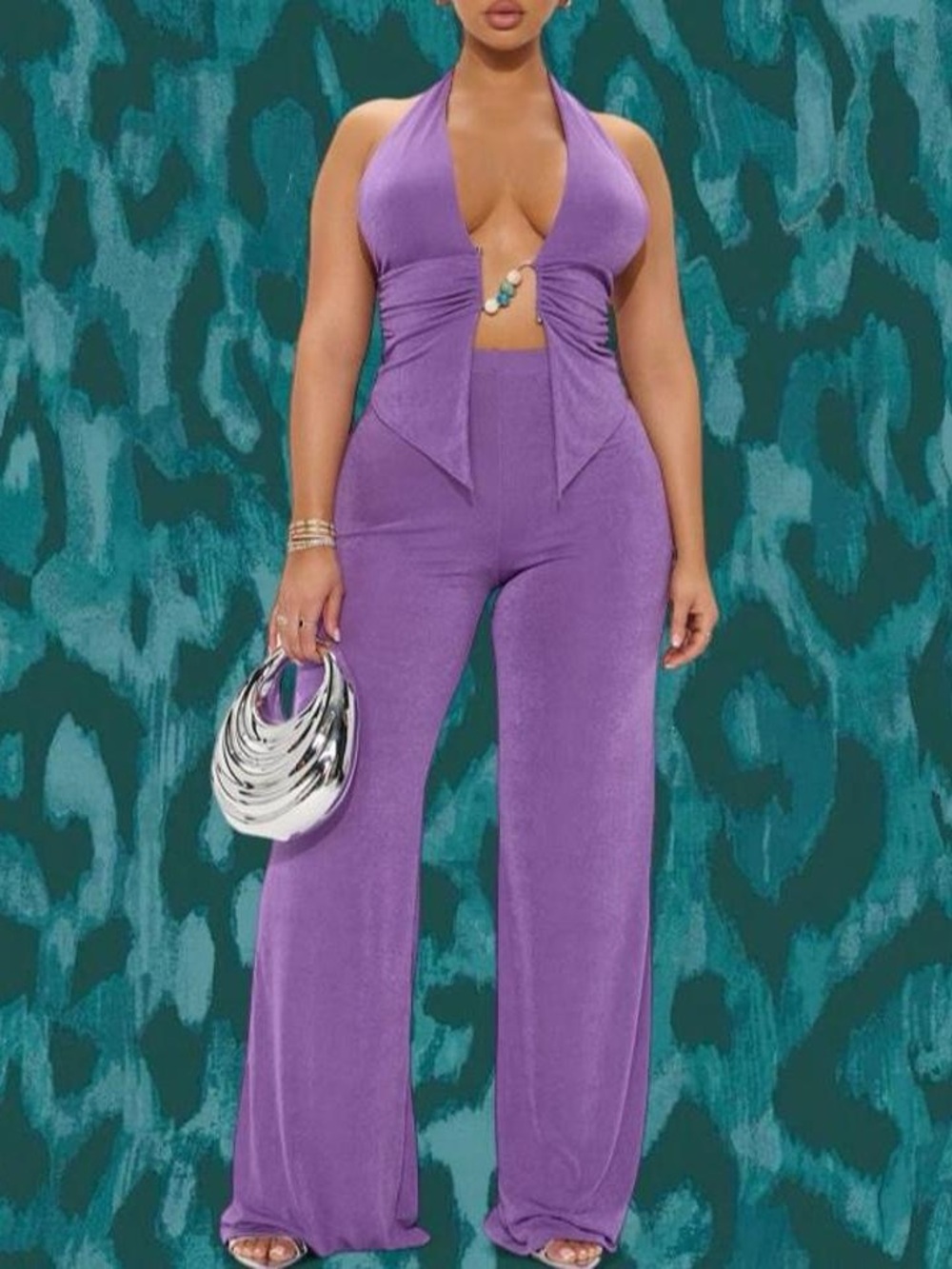 Women’s Purple Halter Pants Set